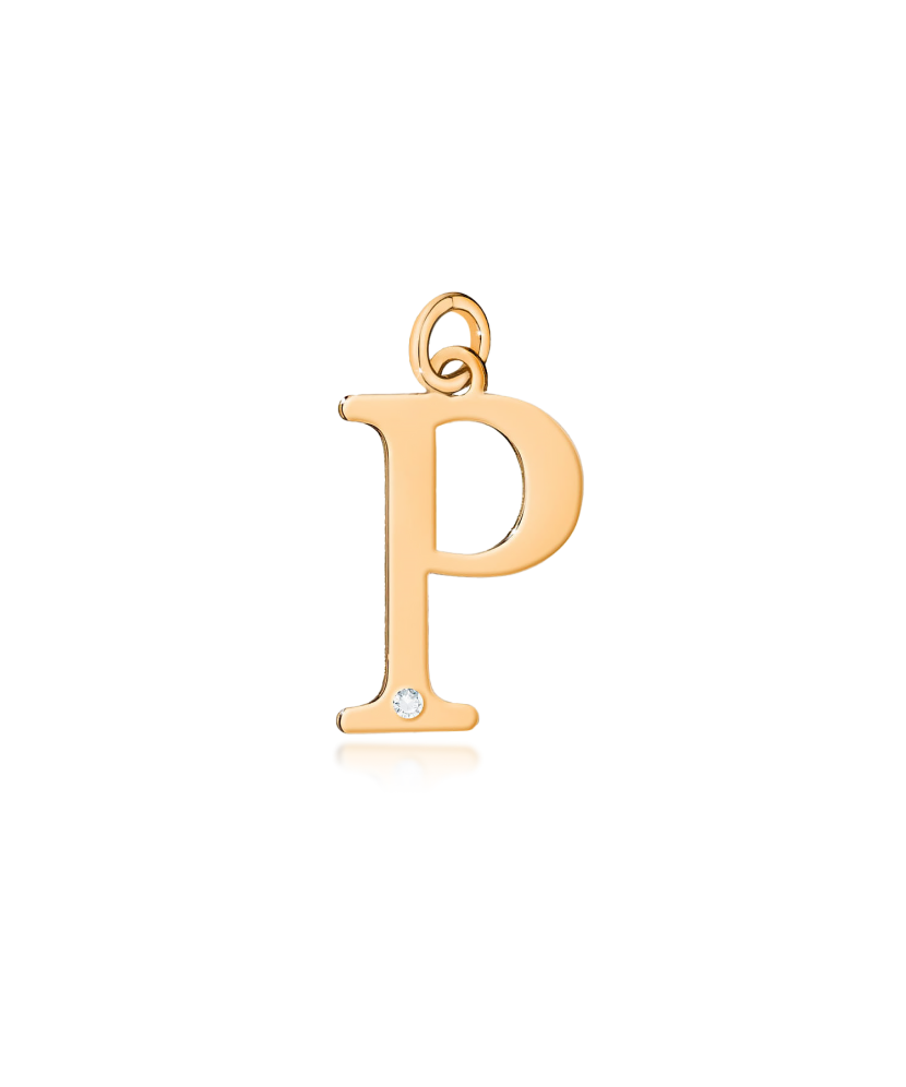 Gold pendant with diamond letter P