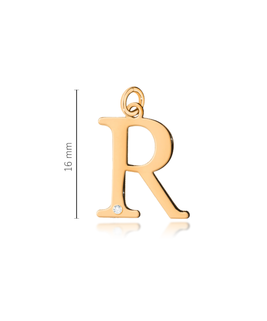 Gold pendant with diamond letter R