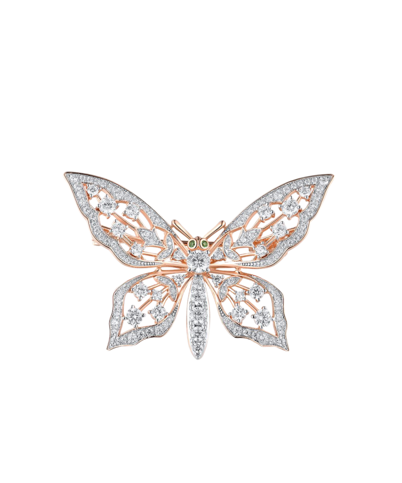 Glided  sterling Silver brooch with zircons "Butterfly"