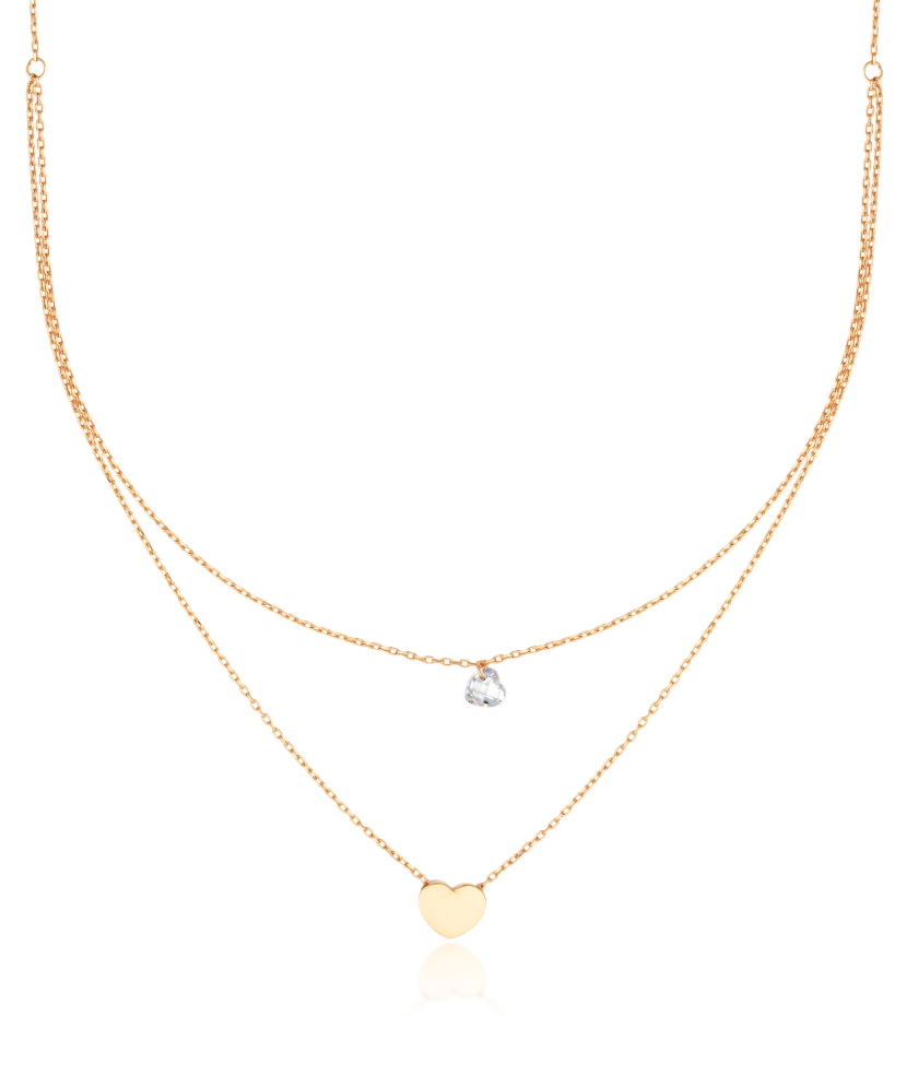Gold double chain with zirconium pendant "Heart"