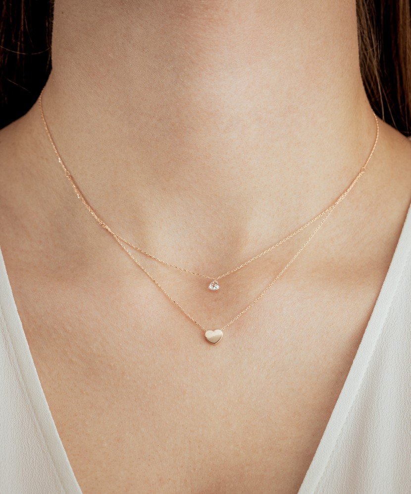 Gold double chain with zirconium pendant "Heart"