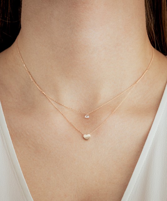 Золотая двойная цепочка с подвеской из циркона "Сердце"