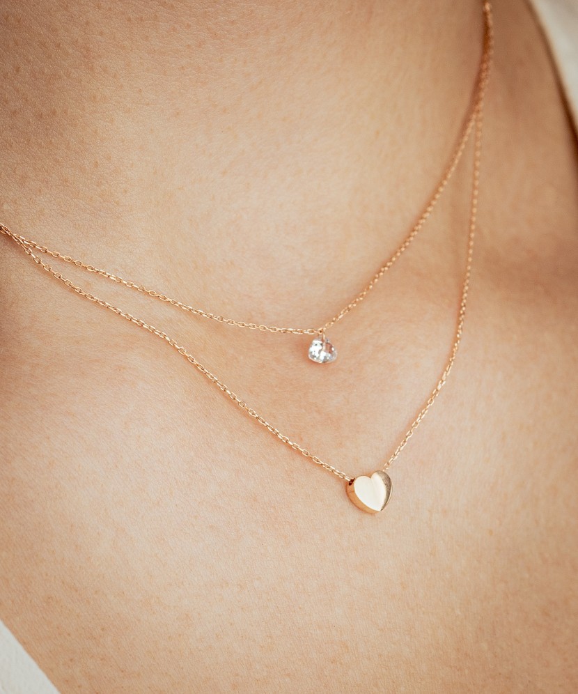 Gold double chain with zirconium pendant "Heart"