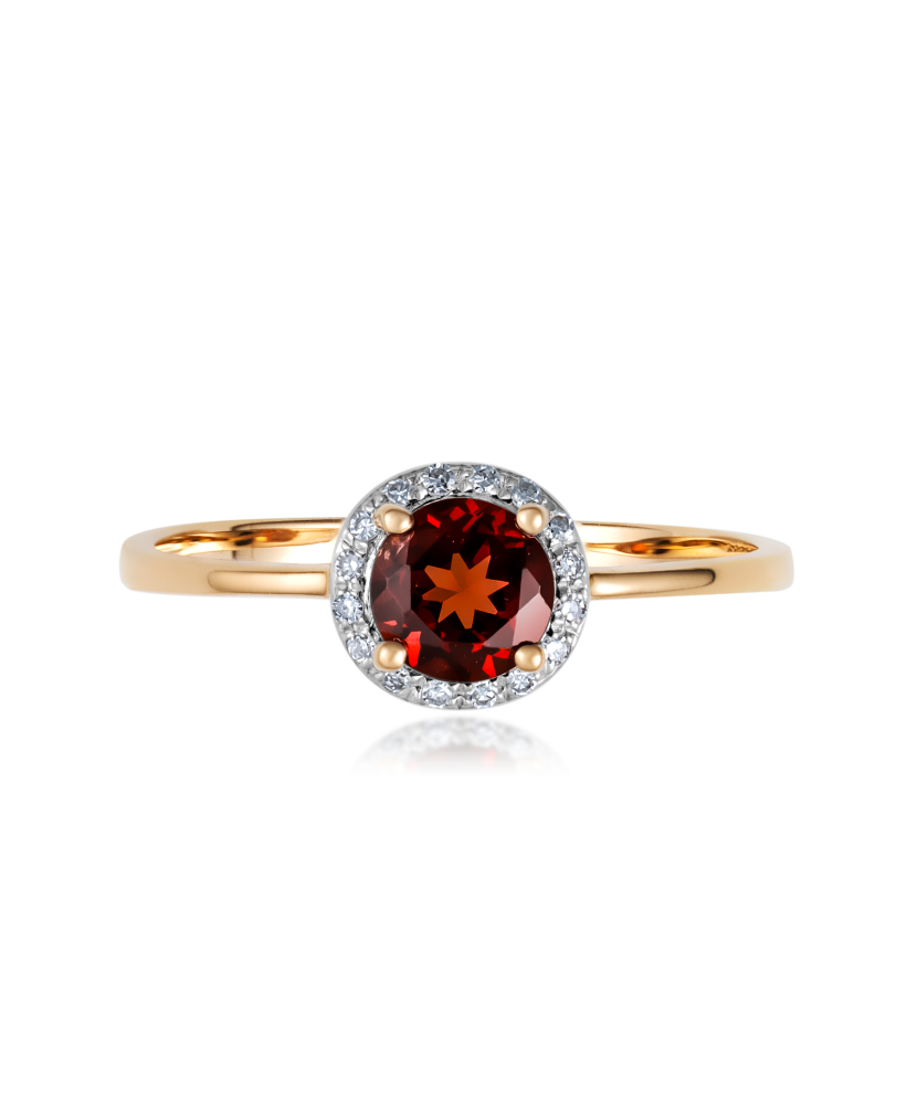 Gold ring with diamonds and garnet