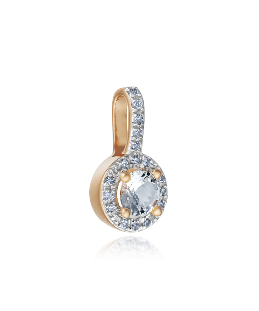 Gold pendant with diamonds and clear topaz
