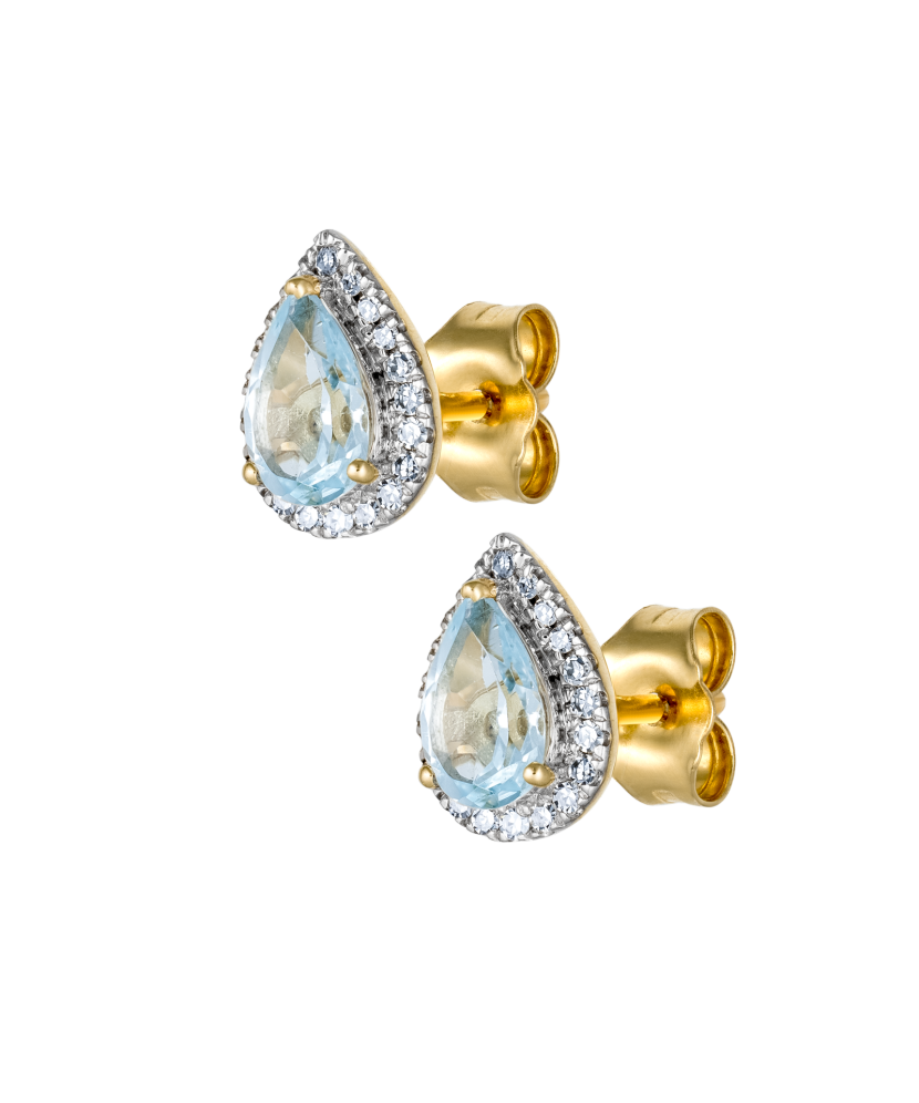Yellow gold earrings with diamonds and white topaz