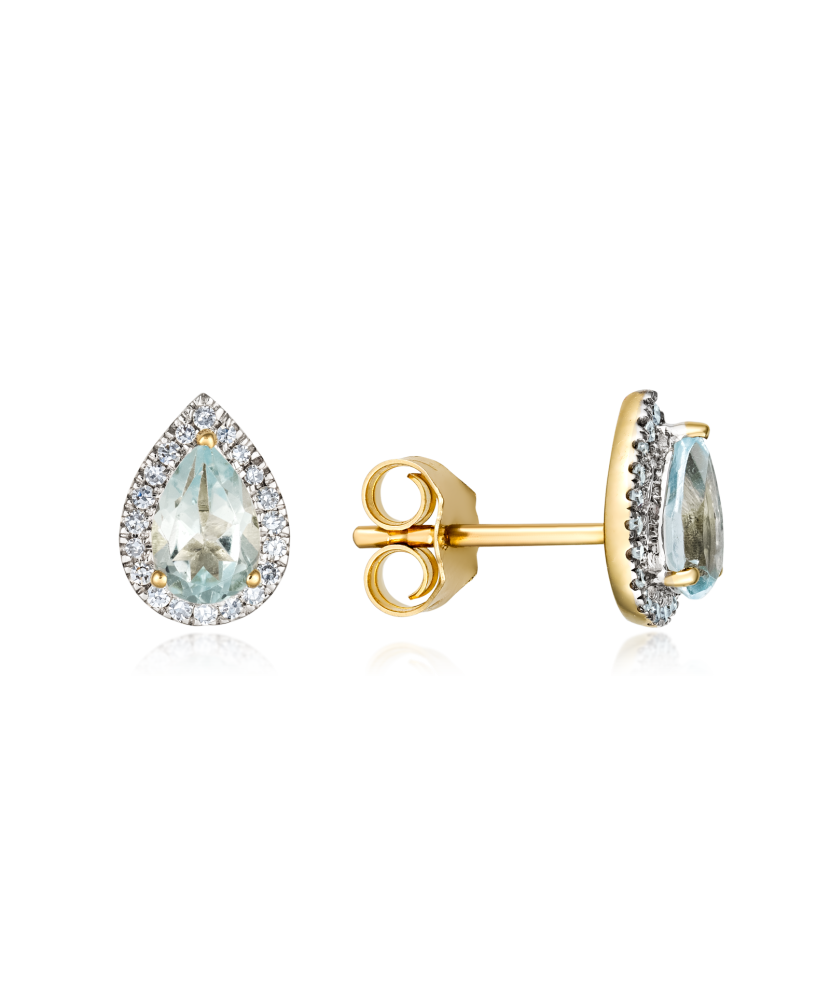 Yellow gold earrings with diamonds and white topaz