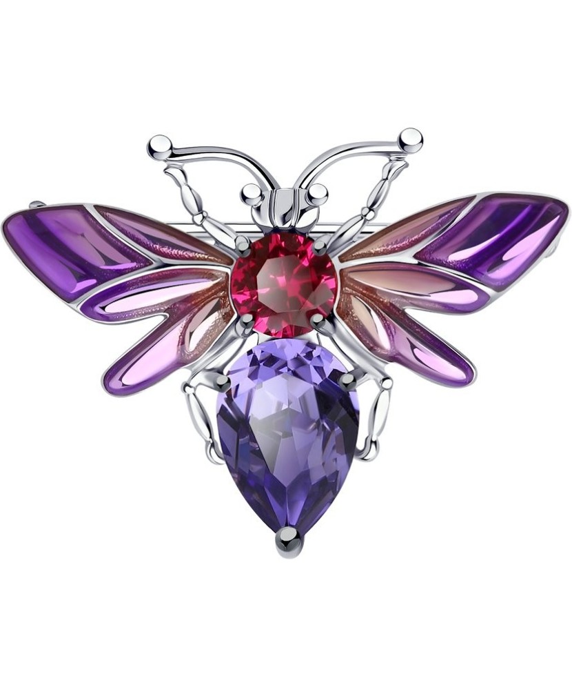 Sterling silver  brooch with corundum, crystals and enamel