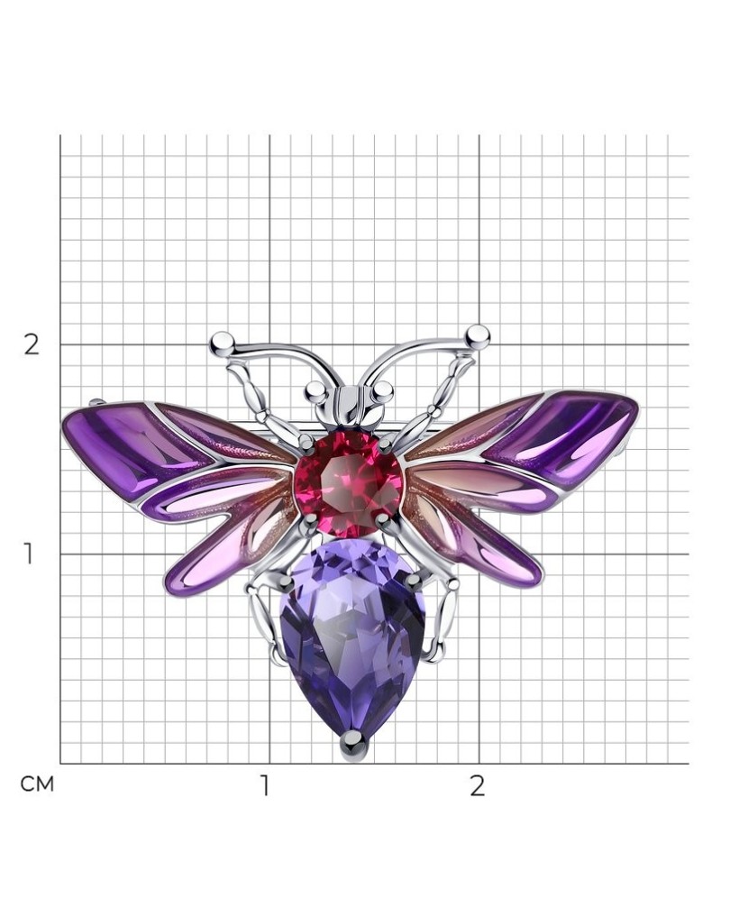 Sterling silver  brooch with corundum, crystals and enamel