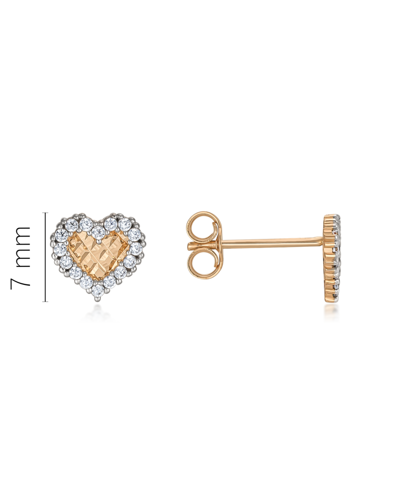 Gold earrings with zircons "hearts"