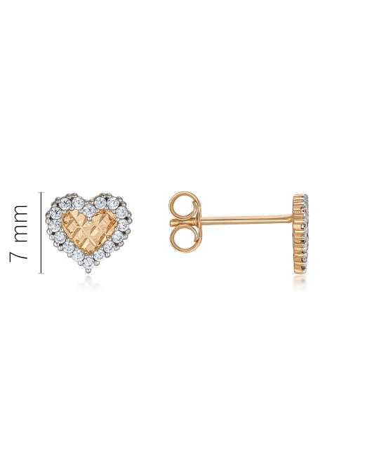Gold earrings with zircons "hearts"