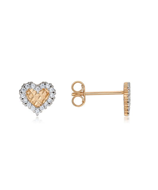 Gold earrings with zircons "hearts"