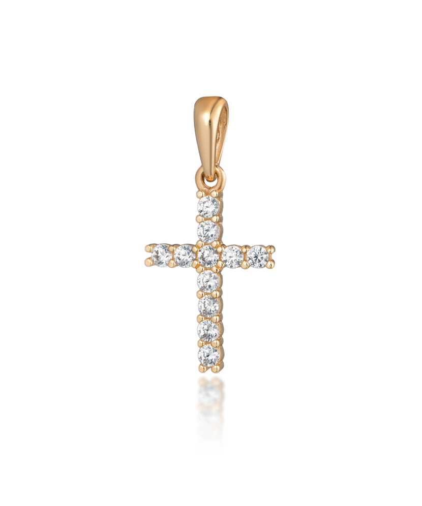 Gold pendant with zircons "cross" 30mm