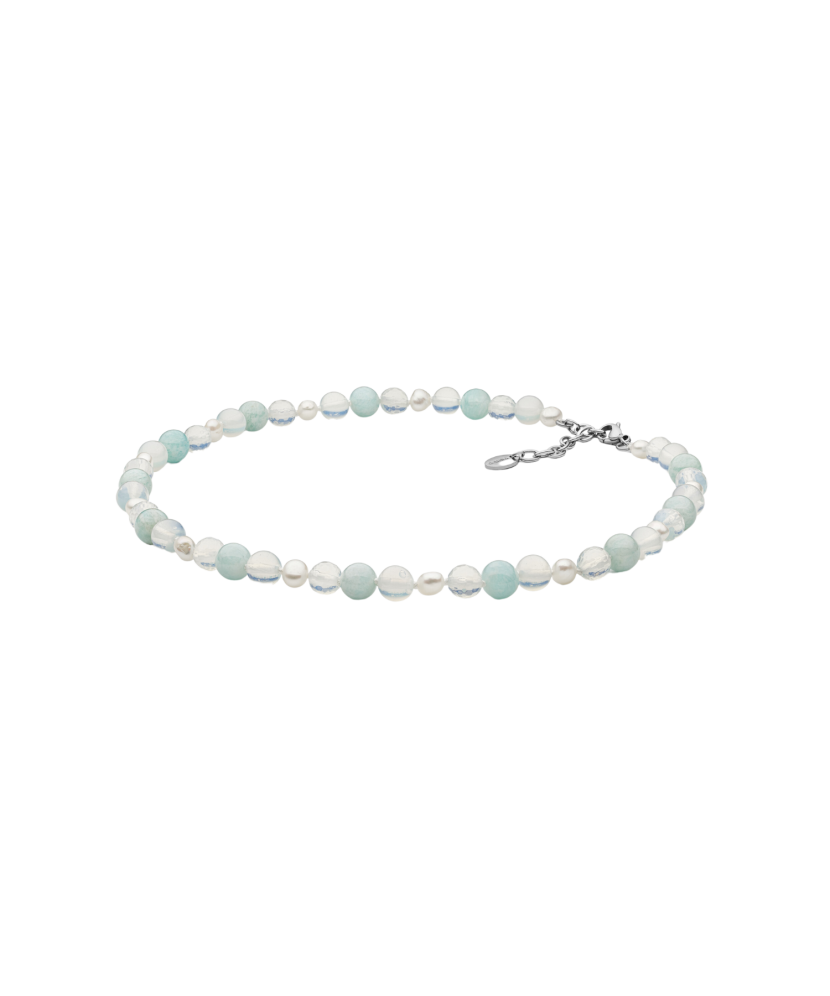 Necklace with pearls, opal and amazonite