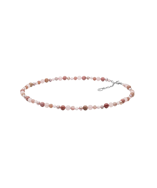 Necklace with rhodonite, agate and rose quartz