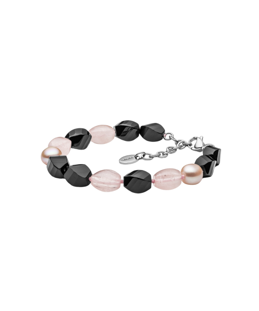 Bracelet with rose quartz, onyx and pearls
