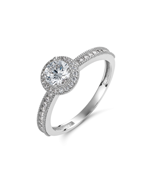 White gold ring with zircons