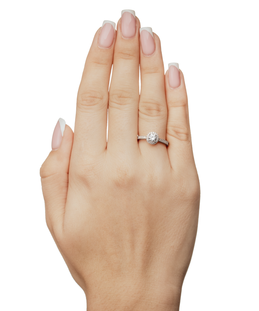 White gold ring with zircons