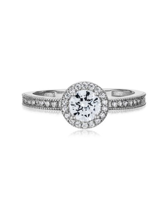 White gold ring with zircons