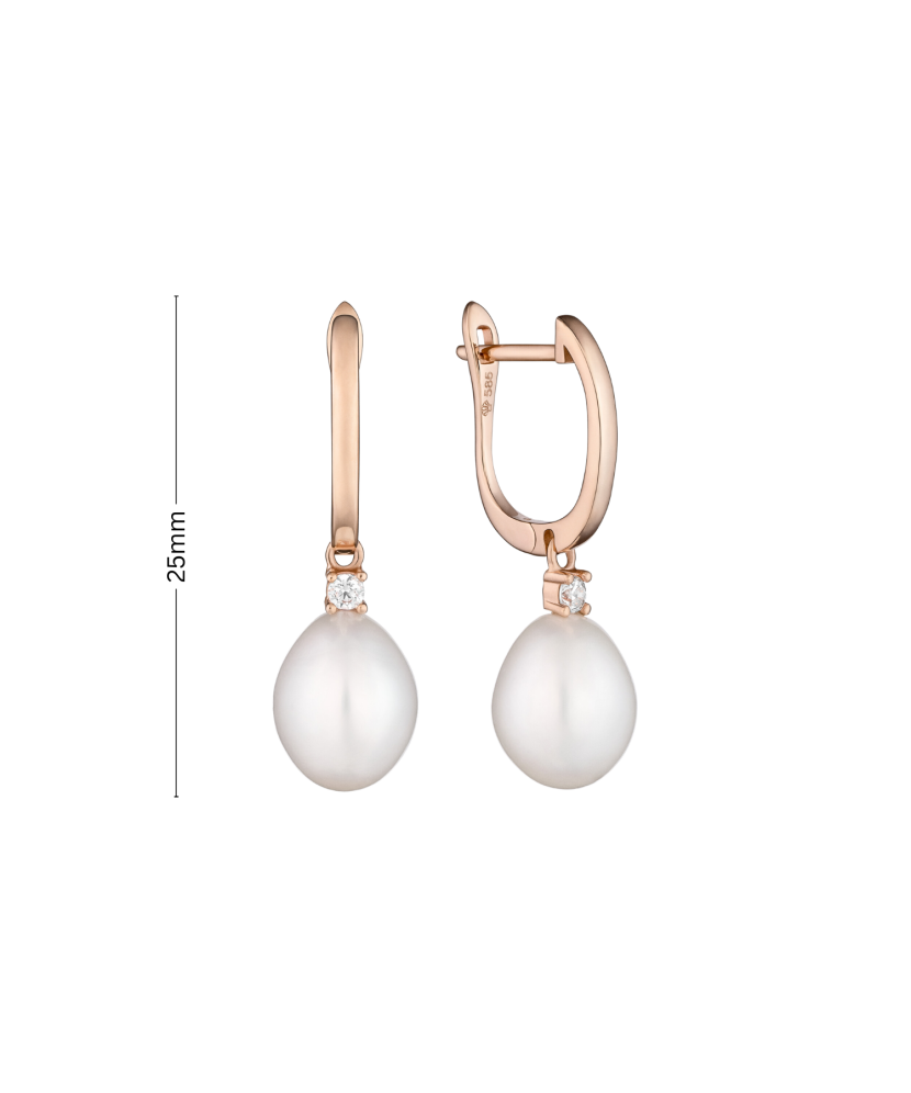 Gold earrings with pearls and zircons Gold earrings with pearls and zircons