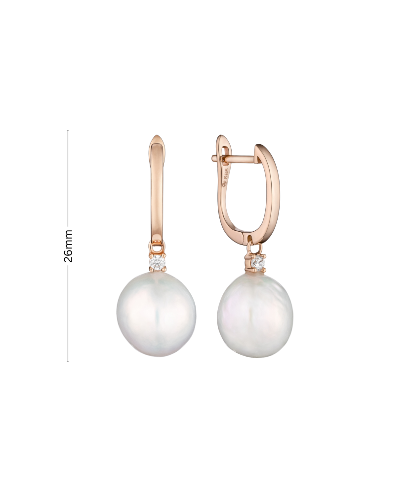 Gold earrings with pearls and zircons Gold earrings with pearls and zircons