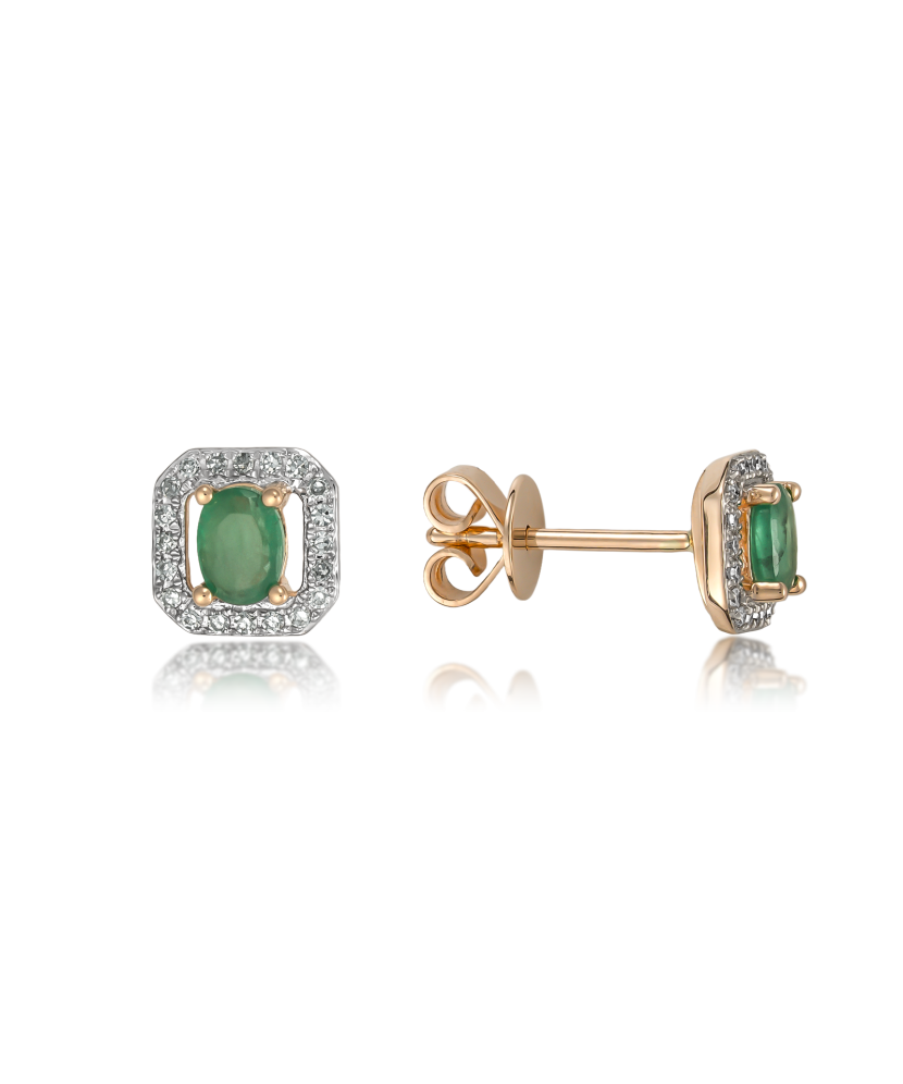 Gold earrings with emeralds and diamonds