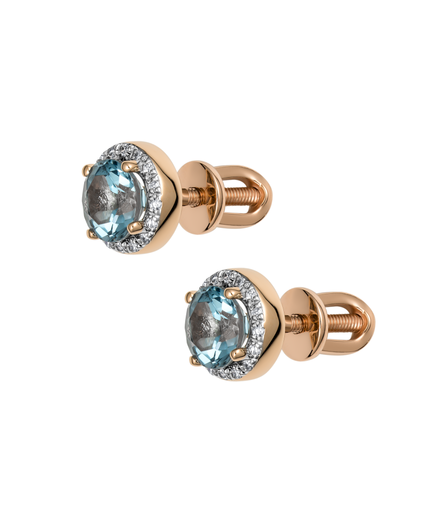 Gold earrings with diamonds and topazes