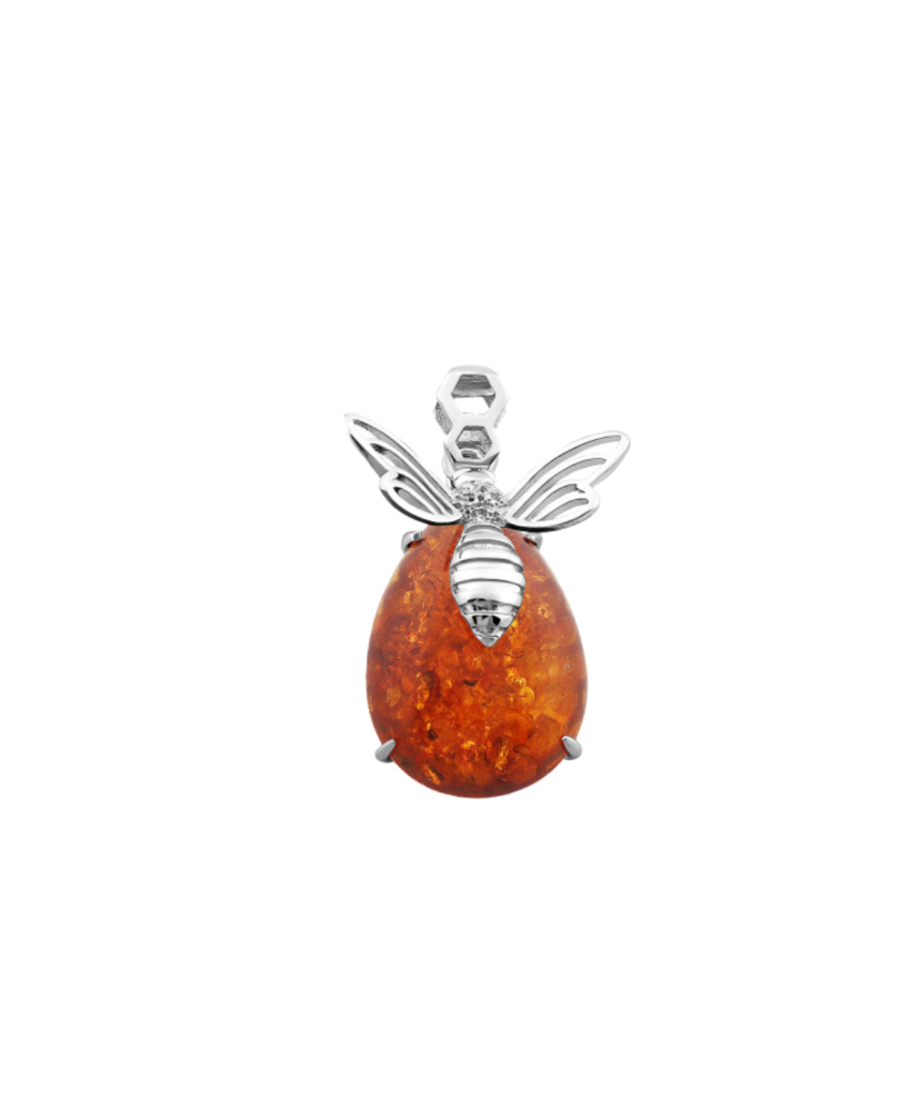Sterling Silver pendant with zircons and amber