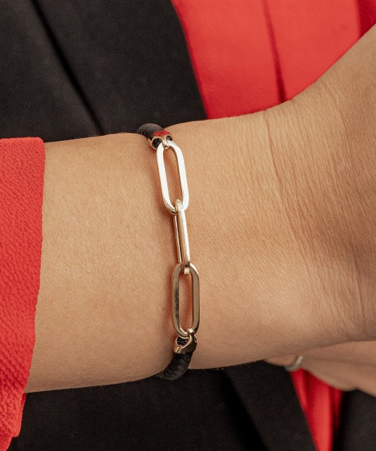 Leather bracelet with gold and zircons