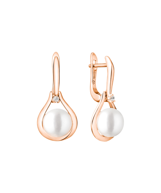 Gilded sterling silver earrings with pearls and zircons