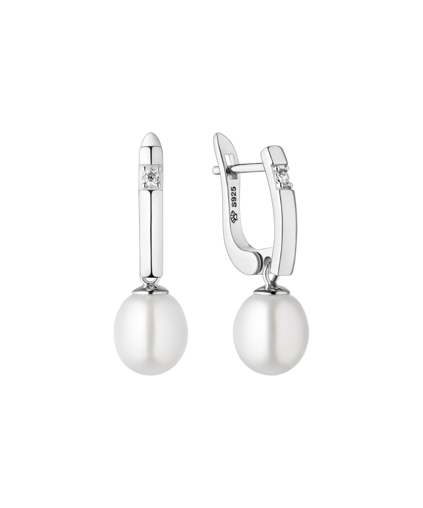 Sterling silver earrings with pearls and zircons
