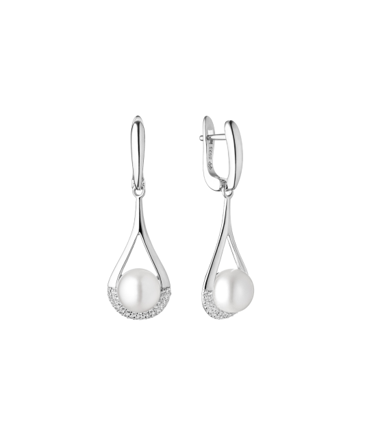 Серьги из серебра с жемчугом и цирконами