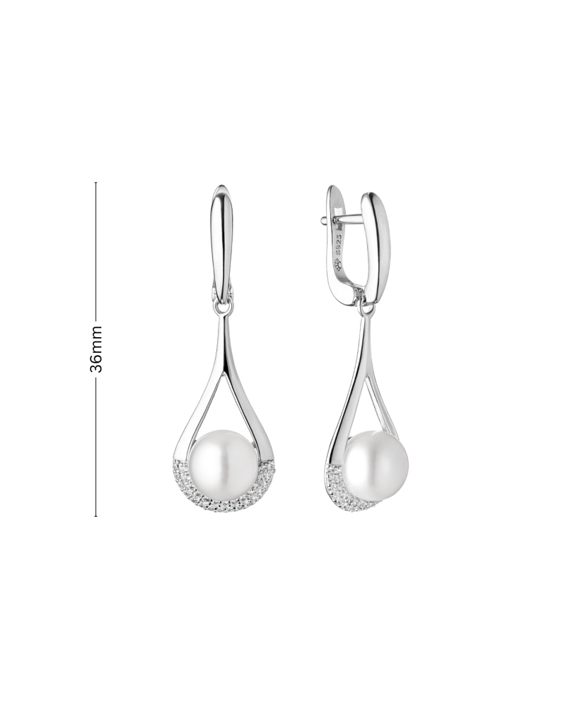 Серьги из серебра с жемчугом и цирконами