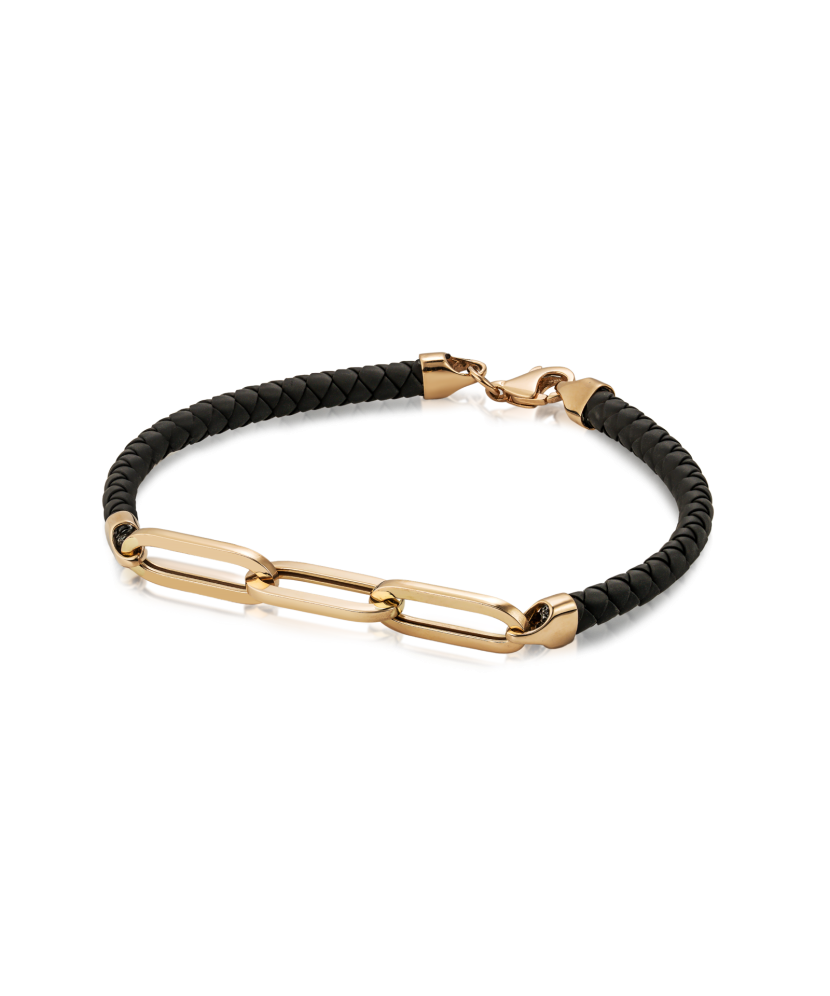 Leather bracelet with gold and zircons