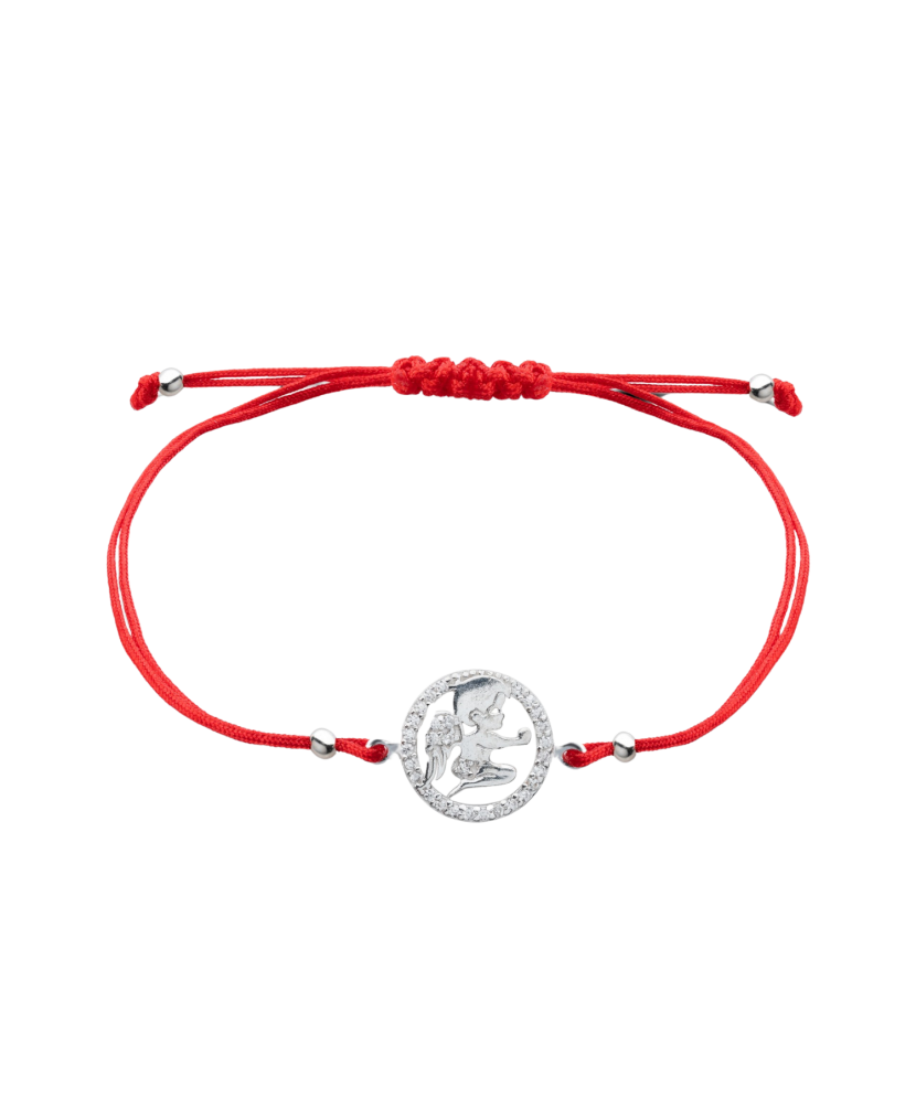 Red string bracelet with a silver pendant "angel"