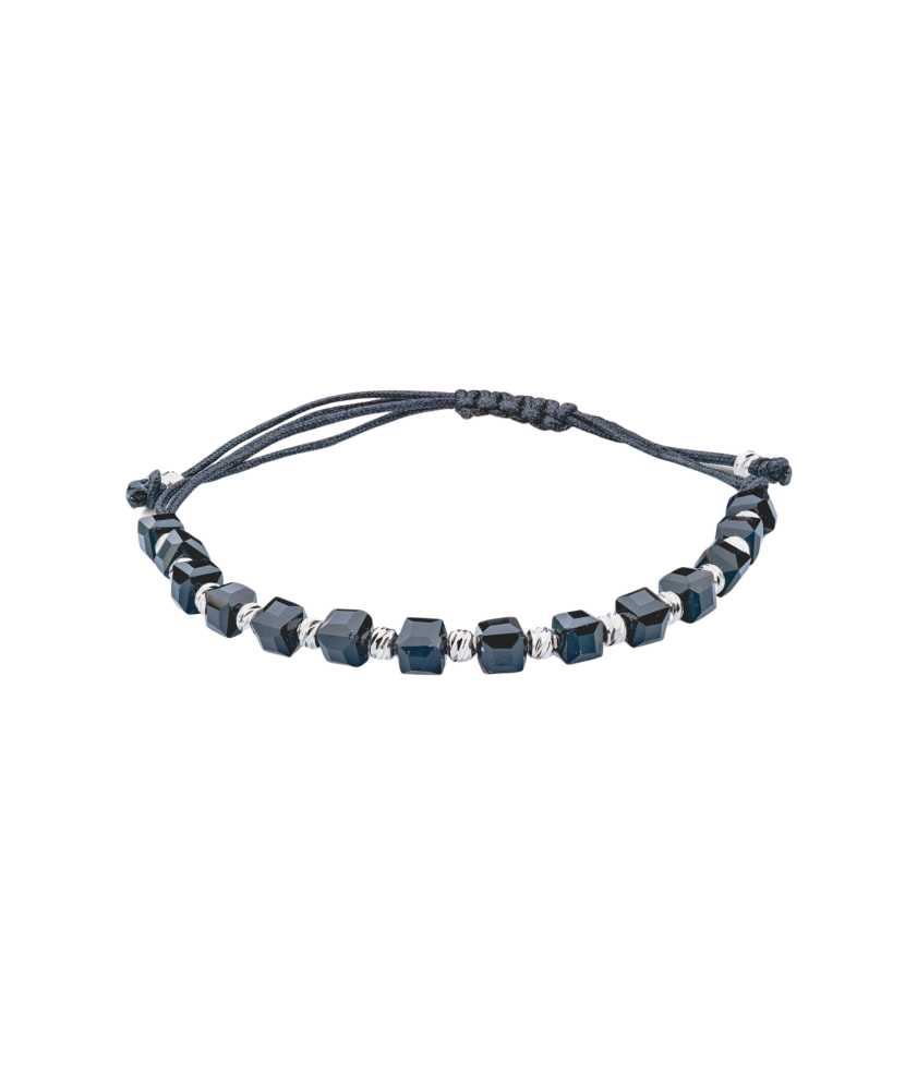 Браслет из черной нити с серебром и ониксом