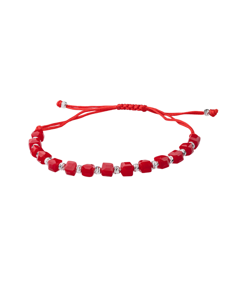 Red string bracelet with silver and onyxes