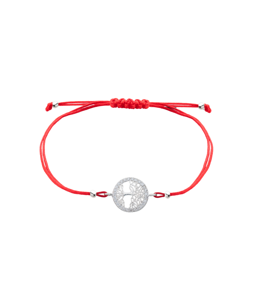 Red string bracelet with a silver pendant "Tree of life"