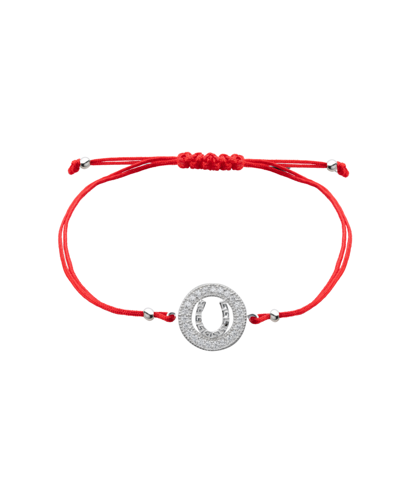 Red string bracelet with a silver pendant "horseshoe"