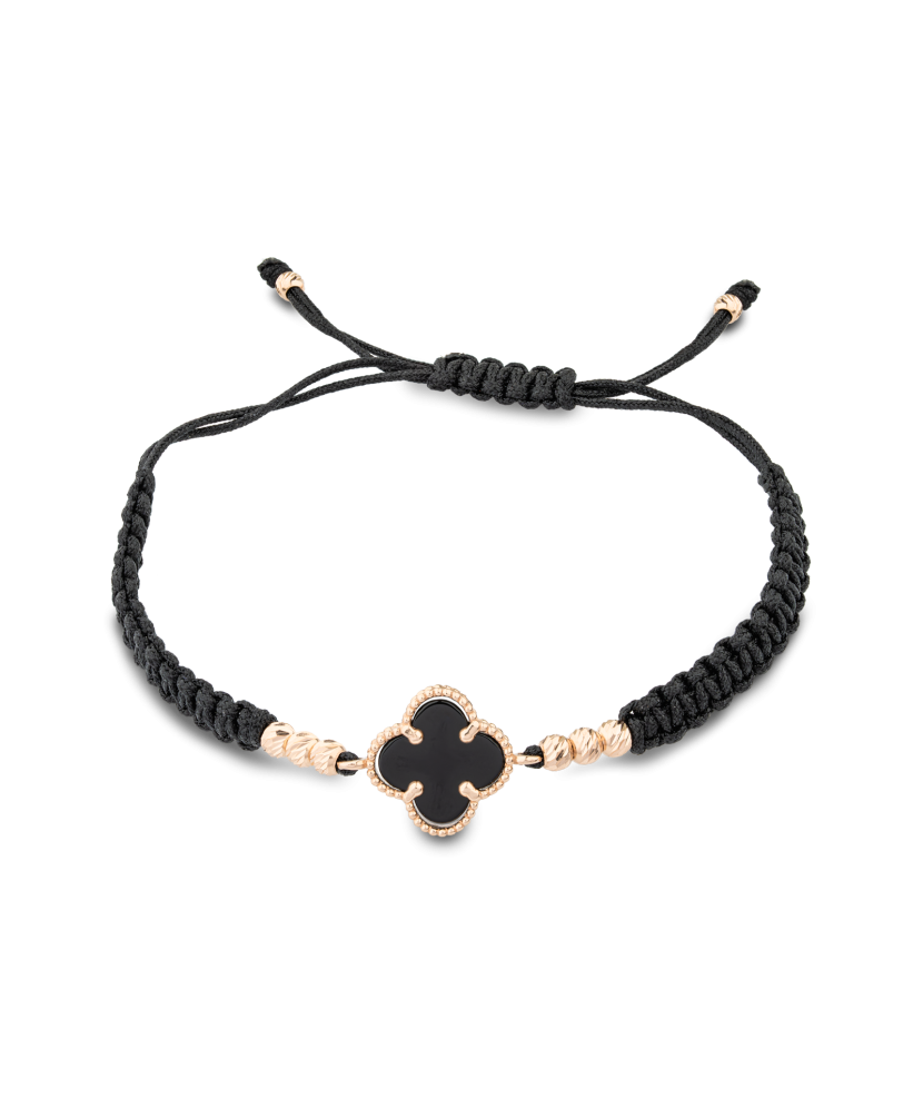 Браслет из красной нити с золотом и ониксом