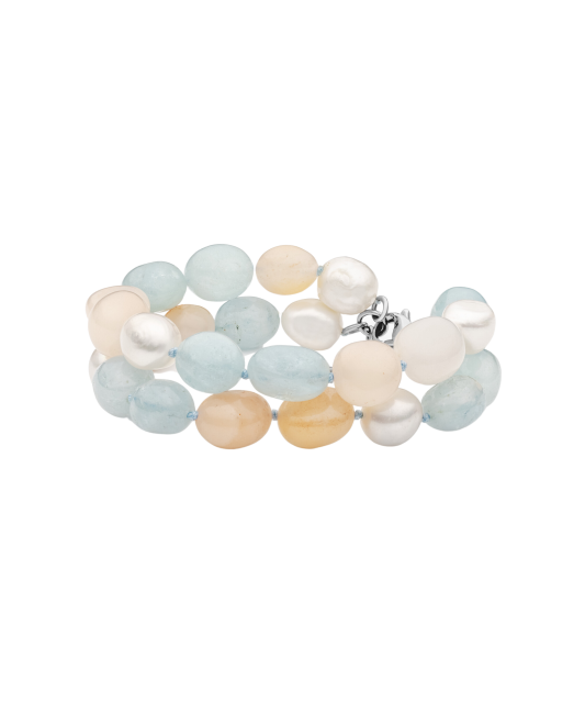 Bracelet with pearls, nephrite and aquamarine