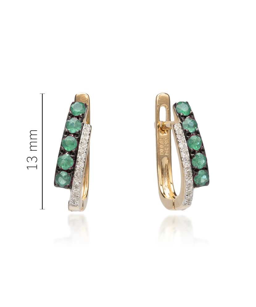 Серьги из желтого золота с бриллиантами и изумрудами