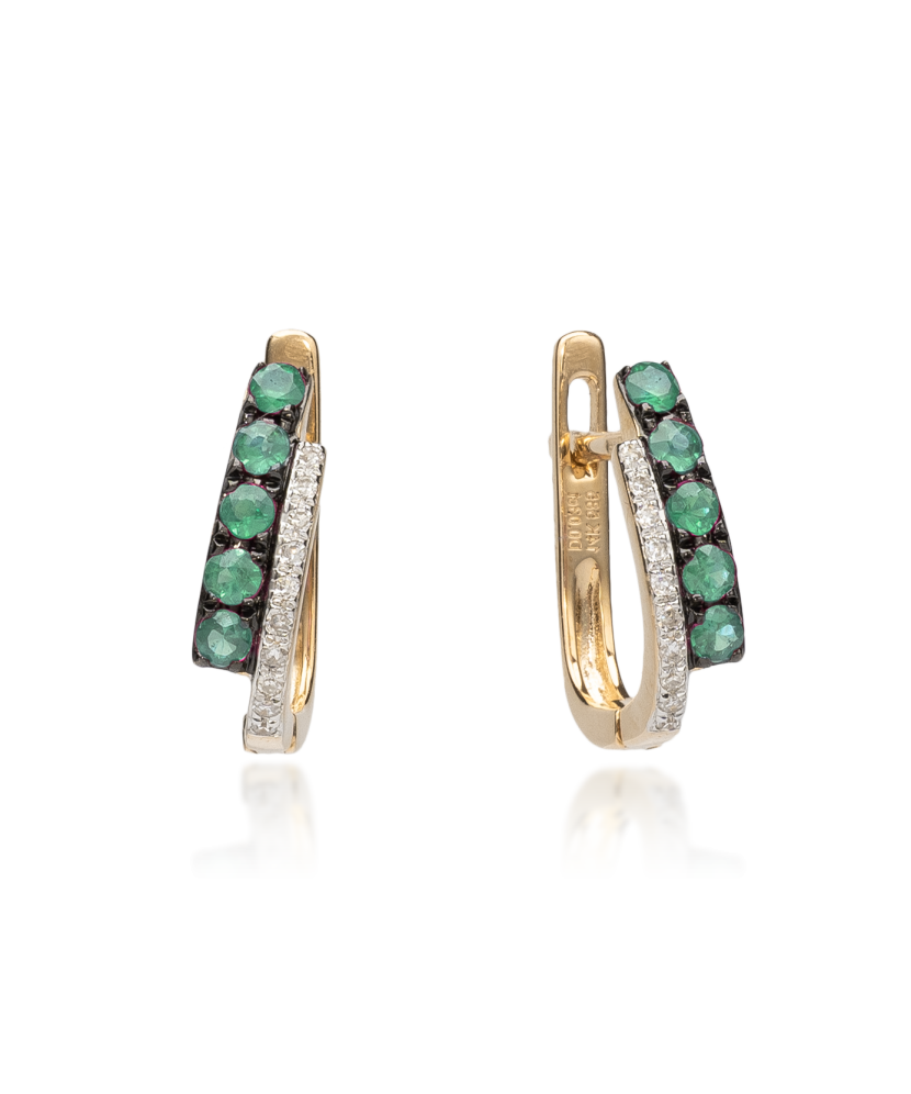 Yellow gold earrings with diamonds and emeralds