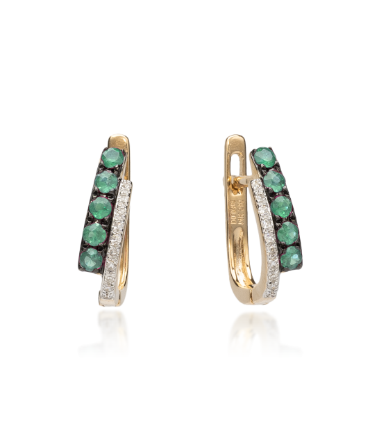 Yellow gold earrings with diamonds and emeralds
