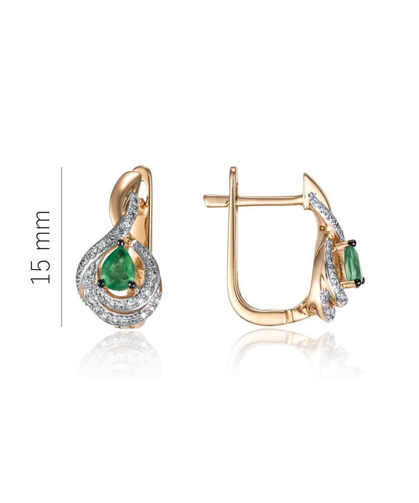 Gold earrings with emeralds and diamonds
