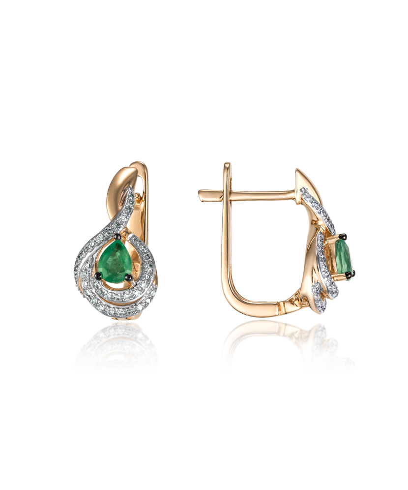 Gold earrings with emeralds and diamonds
