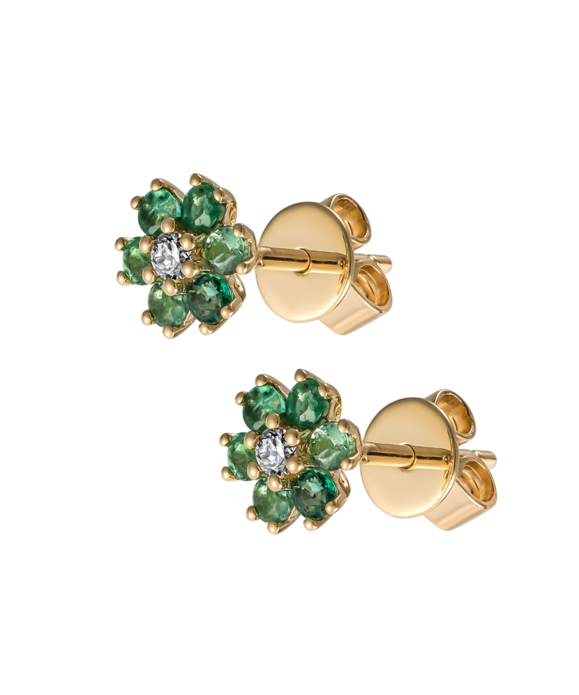 Yellow gold earrings with diamonds and emeralds