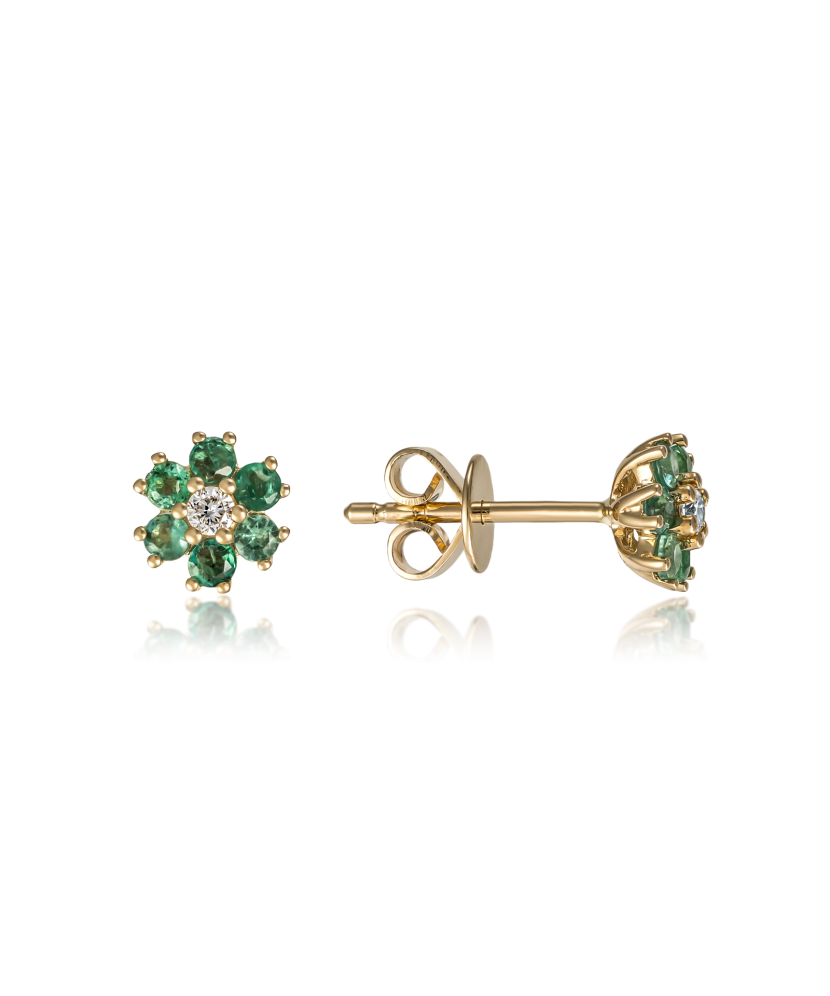 Yellow gold earrings with diamonds and emeralds