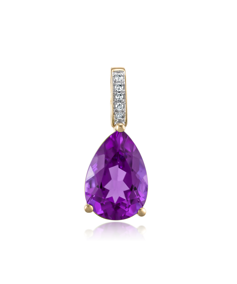 Yellow gold pendant with diamonds and amethyst