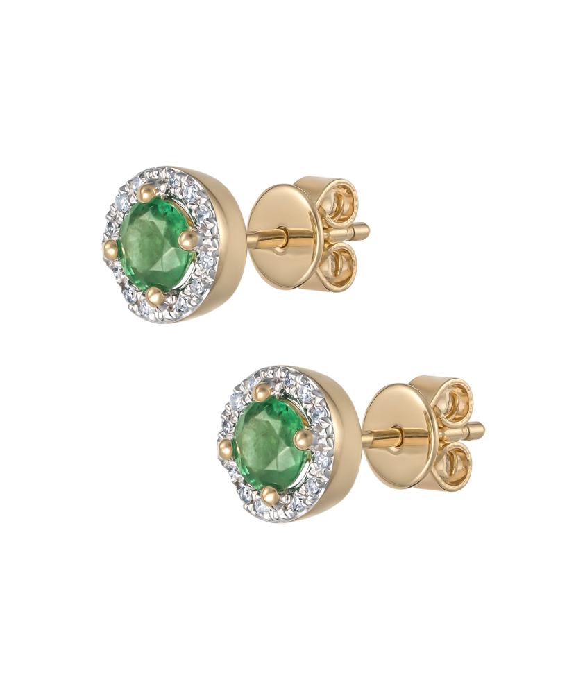 Yellow gold earrings with diamonds and emeralds